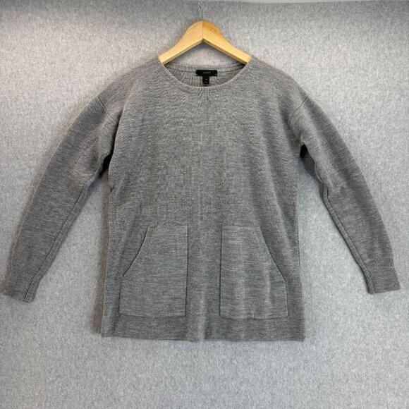 J. Crew Womens‎ Gray Merino Wool Knit Sweater Pullover Pockets Classic Size XS - Picture 1 of 10